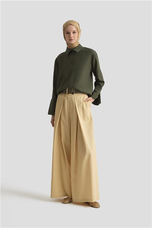 Armine Polo Yaka Tencel Bluz 25Y3736 Haki