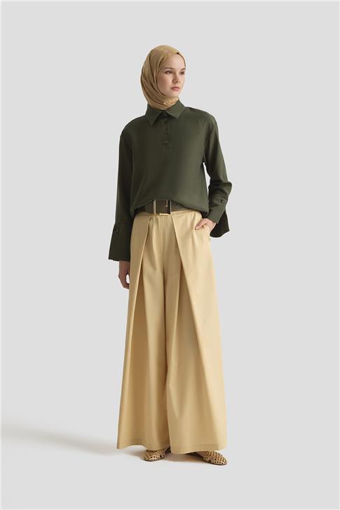 Armine Polo Yaka Tencel Bluz 25Y3736 Haki
