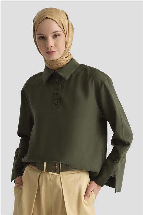 Armine Polo Yaka Tencel Bluz 25Y3736 Haki