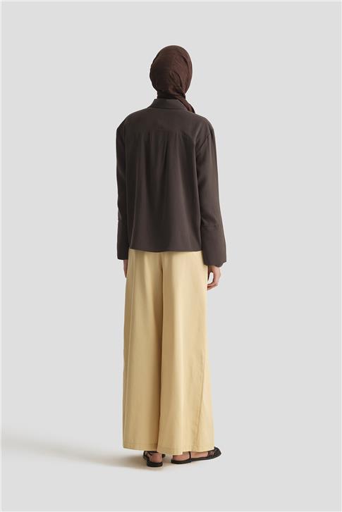 Armine Polo Yaka Tencel Bluz 25Y3736 Kahverengi