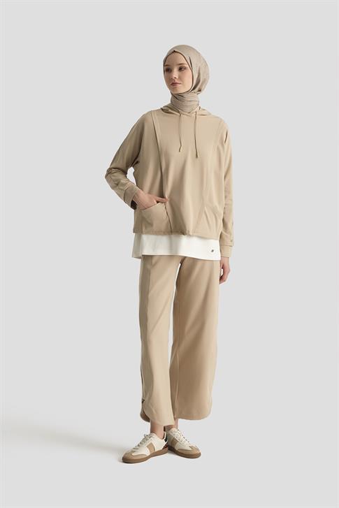 Armine Kapüşonlu Örme Bluz 25YD3740 Vizon