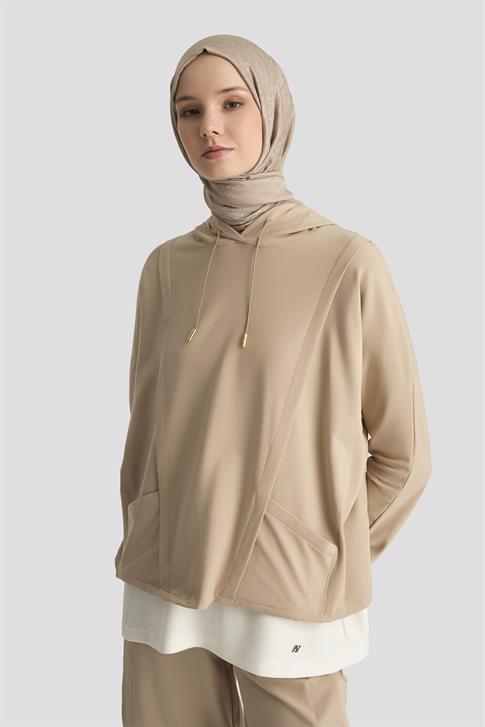 Armine Kapüşonlu Örme Bluz 25YD3740 Vizon