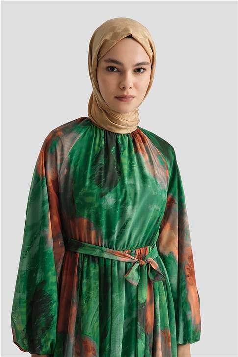 Armine Desenli Elbise 25YD4016 Yeşil