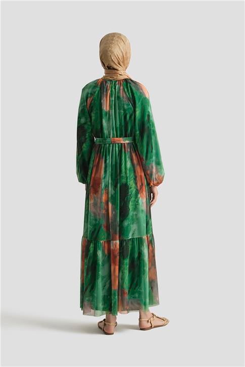 Armine Desenli Elbise 25YD4016 Yeşil