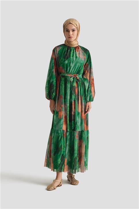 Armine Desenli Elbise 25YD4016 Yeşil