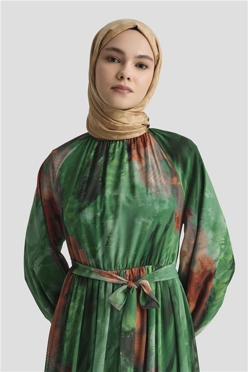 Armine Desenli Elbise 25YD4016 Yeşil
