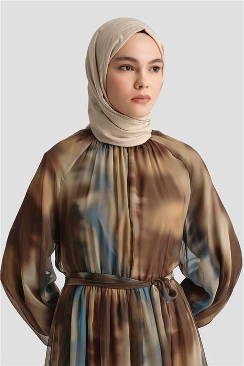 Armine Desenli Elbise 25YD4016 Hardal