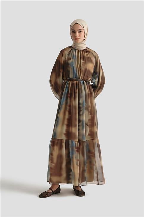 Armine Desenli Elbise 25YD4016 Hardal