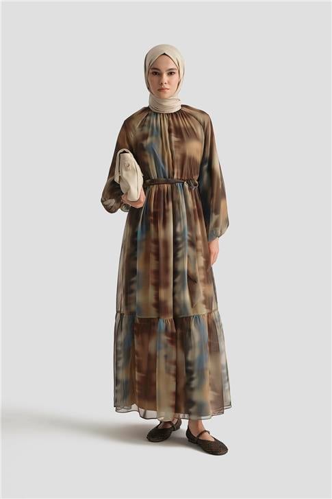 Armine Desenli Elbise 25YD4016 Hardal