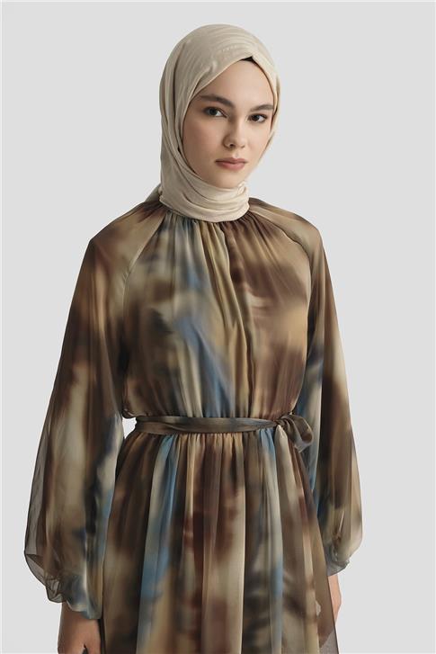 Armine Desenli Elbise 25YD4016 Hardal