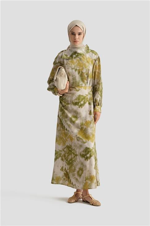 Armine Desenli Elbise 25YD4017 Yeşil
