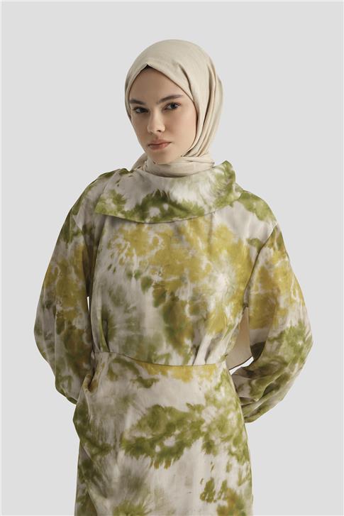 Armine Desenli Elbise 25YD4017 Yeşil