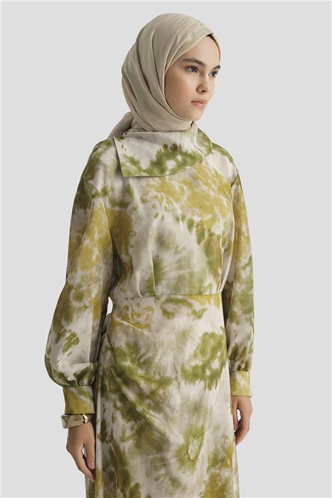 Armine Desenli Elbise 25YD4017 Yeşil