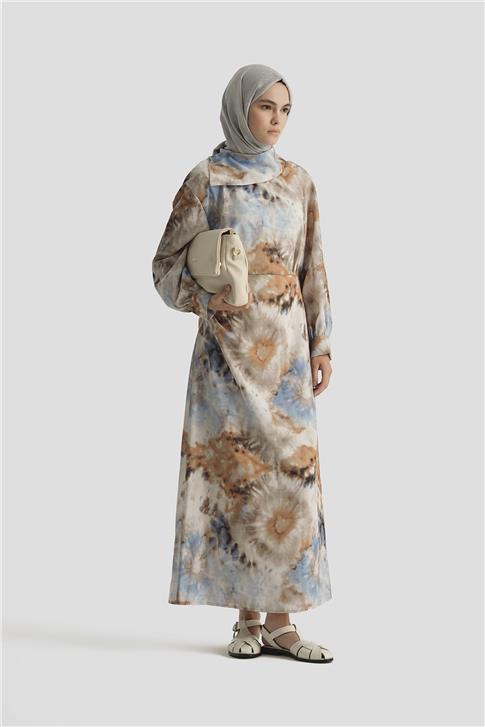 Armine Desenli Elbise 25YD4017 Mavi