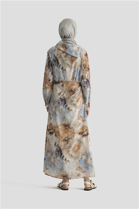 Armine Desenli Elbise 25YD4017 Mavi