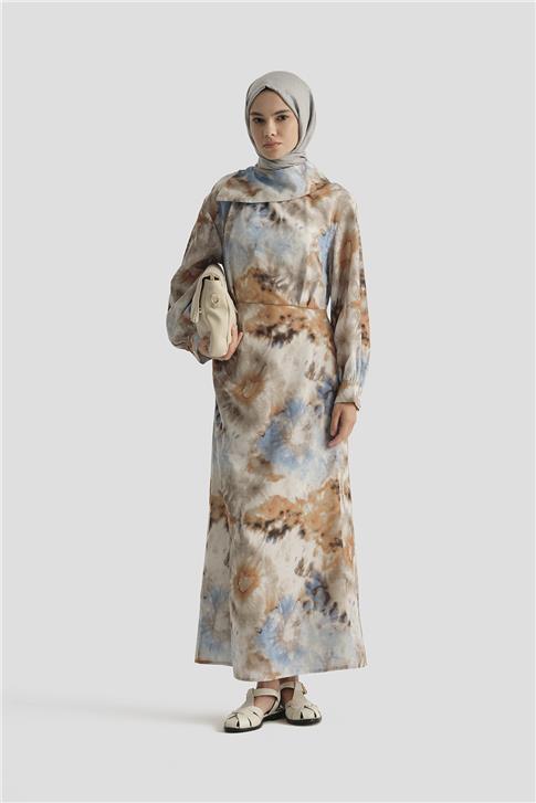 Armine Desenli Elbise 25YD4017 Mavi