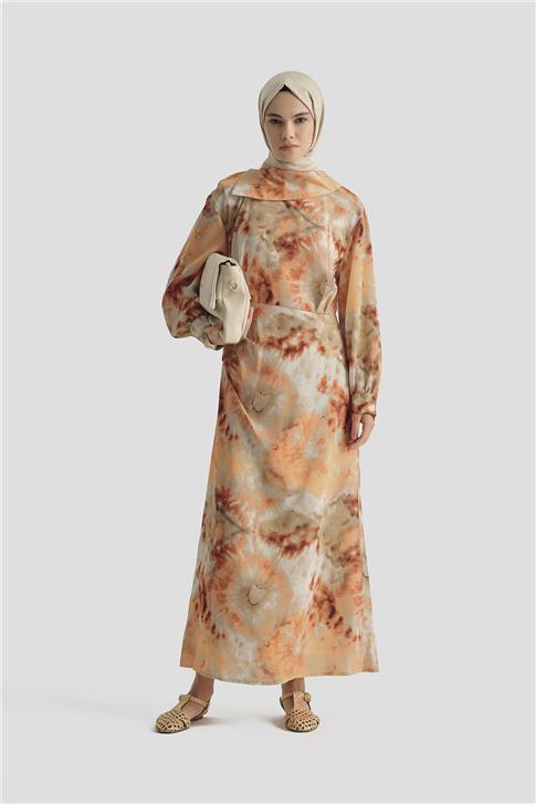 Armine Desenli Elbise 25YD4017 Oranj