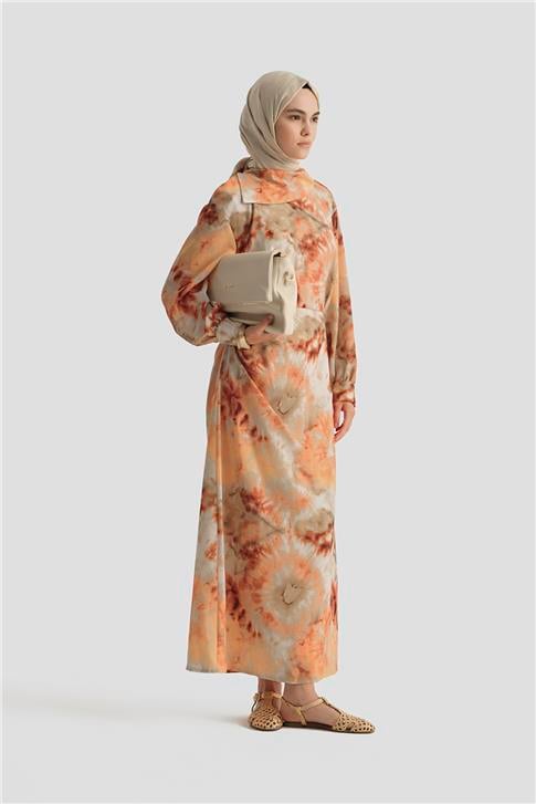 Armine Desenli Elbise 25YD4017 Oranj