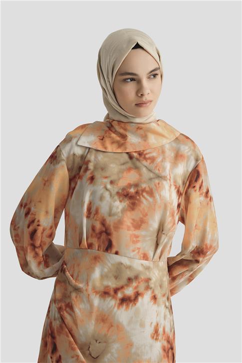 Armine Desenli Elbise 25YD4017 Oranj