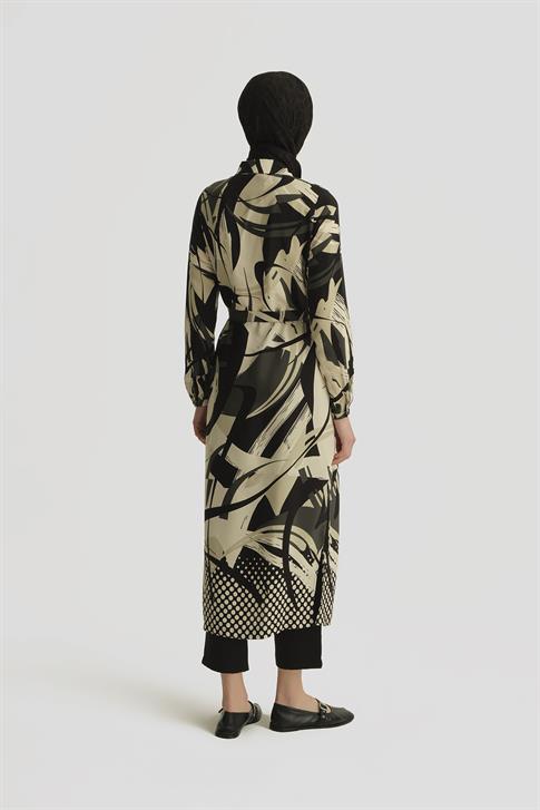 Armine Desenli Viskon Tunik Elbise 25YT402 Siyah - Beyaz