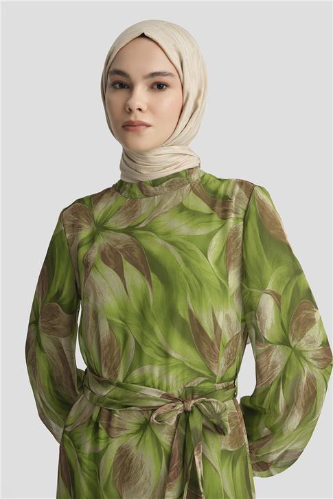 Armine Desenli Elbise 25YD4022 Yeşil