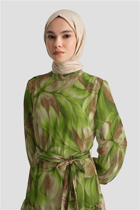 Armine Desenli Elbise 25YD4022 Yeşil