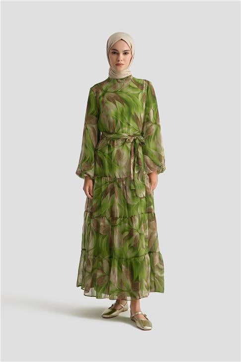 Armine Desenli Elbise 25YD4022 Yeşil