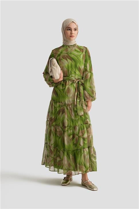 Armine Desenli Elbise 25YD4022 Yeşil