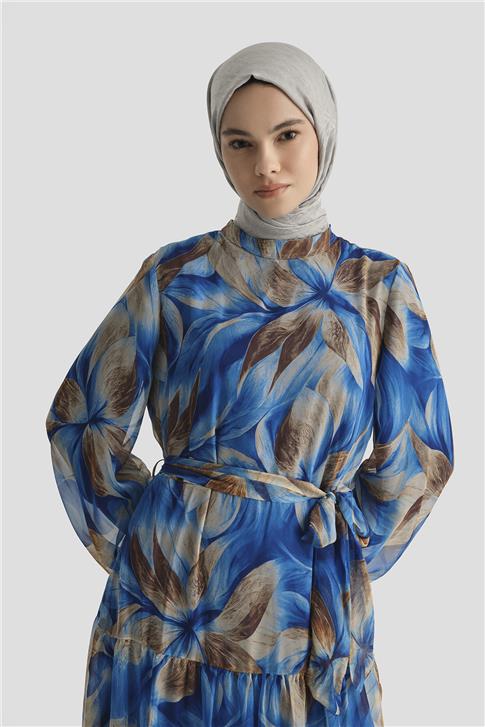 Armine Desenli Elbise 25YD4022 Saks