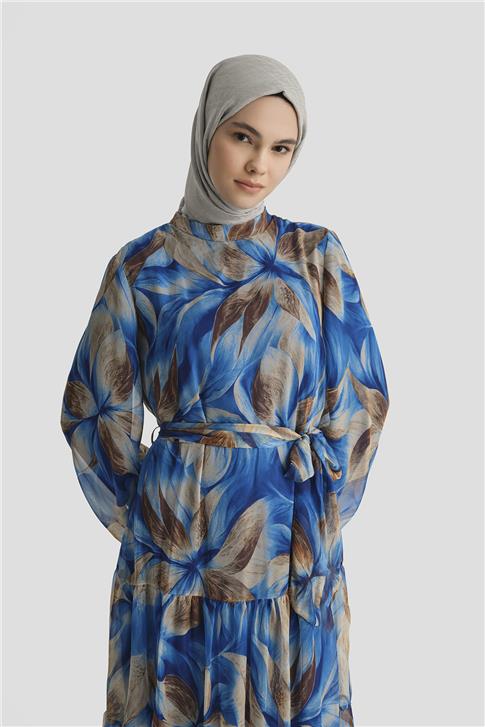 Armine Desenli Elbise 25YD4022 Saks