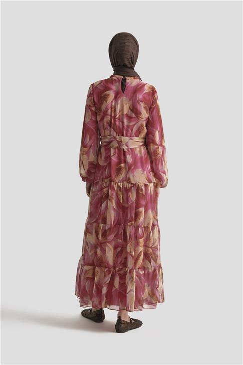 Armine Desenli Elbise 25YD4022 Fuşya