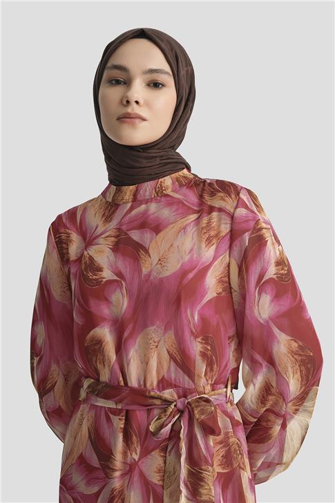 Armine Desenli Elbise 25YD4022 Fuşya