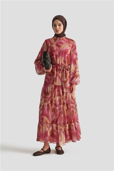 Armine Desenli Elbise 25YD4022 Fuşya