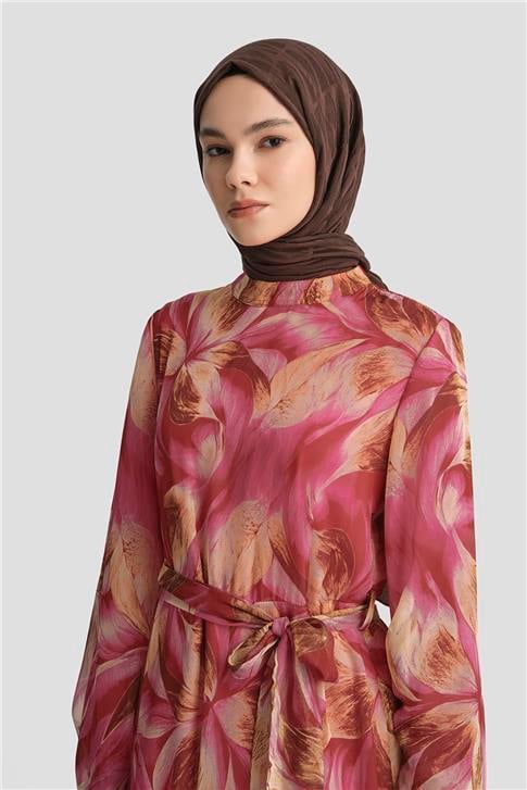 Armine Desenli Elbise 25YD4022 Fuşya