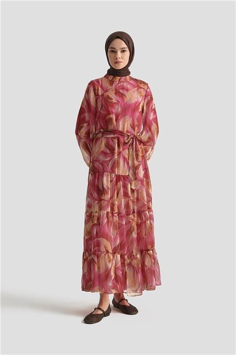Armine Desenli Elbise 25YD4022 Fuşya