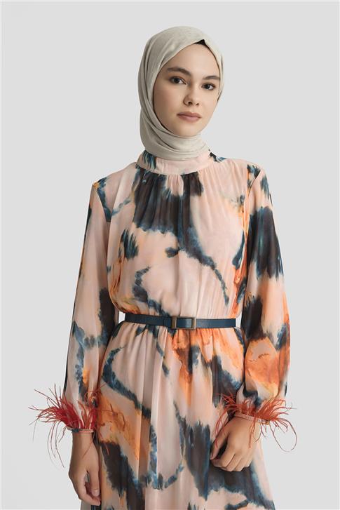 Armine Desenli Elbise 25YD4024 Mercan