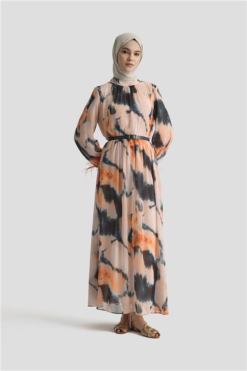 Armine Desenli Elbise 25YD4024 Mercan