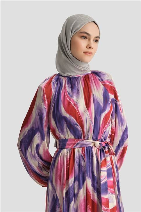 Armine Desenli Elbise 25YD4026 MOR