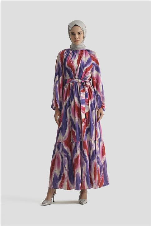 Armine Desenli Elbise 25YD4026 MOR