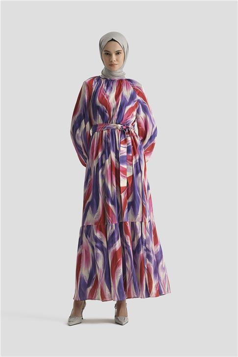 Armine Desenli Elbise 25YD4026 MOR