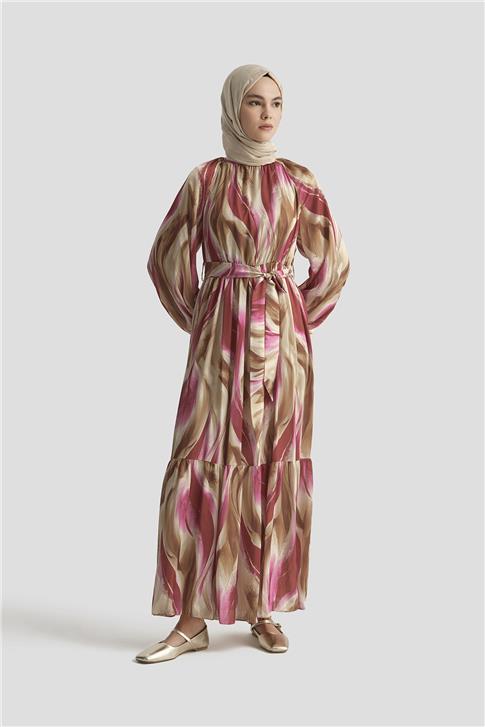 Armine Desenli Elbise 25YD4026 Fuşya