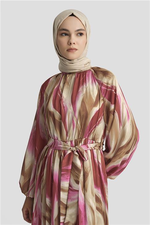 Armine Desenli Elbise 25YD4026 Fuşya