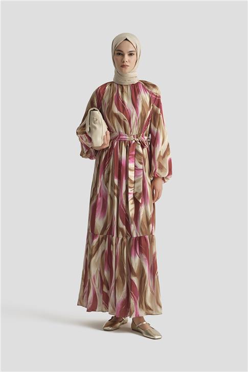 Armine Desenli Elbise 25YD4026 Fuşya