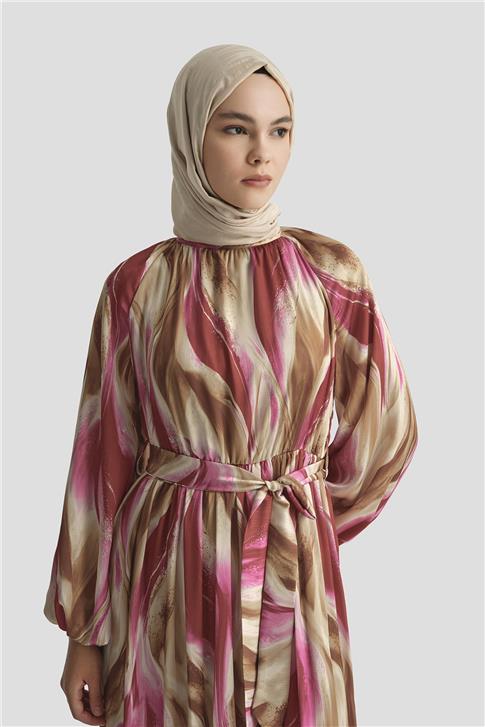 Armine Desenli Elbise 25YD4026 Fuşya