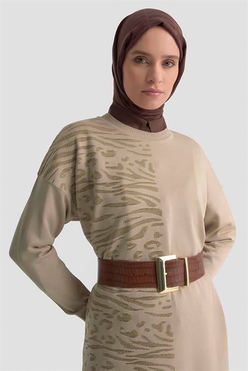 Armine Leopar Desen Triko Tunik 25KTD4116 Bej