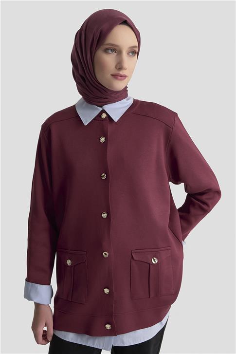 Armine Trend Cepli Triko Hırka 25KTD4120 Bordo