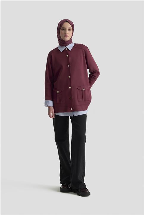 Armine Trend Cepli Triko Hırka 25KTD4120 Bordo
