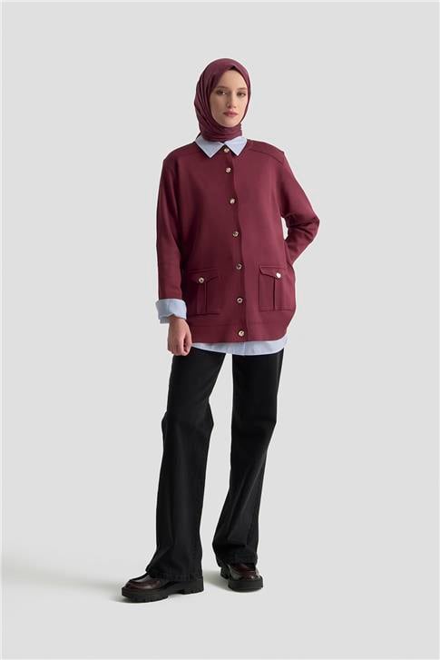 Armine Trend Cepli Triko Hırka 25KTD4120 Bordo