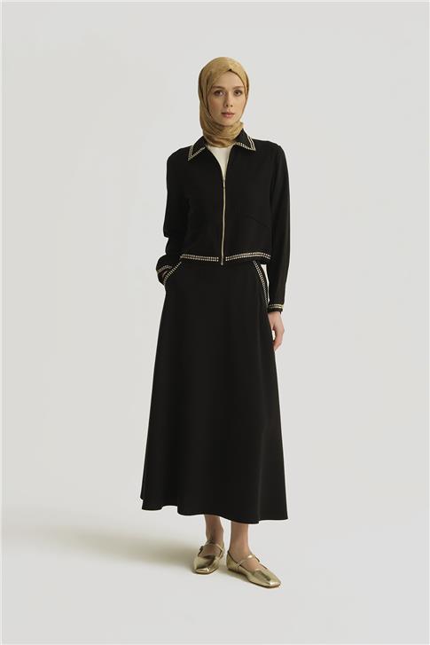 Armine Trok Detaylı Tencel Ceket 25YD4227-1 Siyah