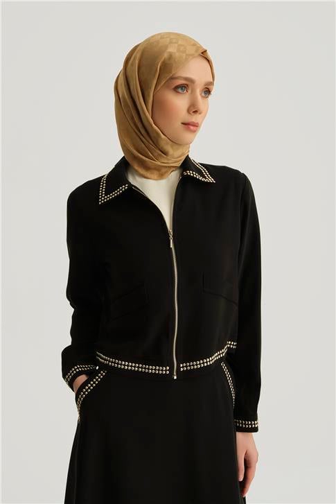 Armine Trok Detaylı Tencel Ceket 25YD4227-1 Siyah